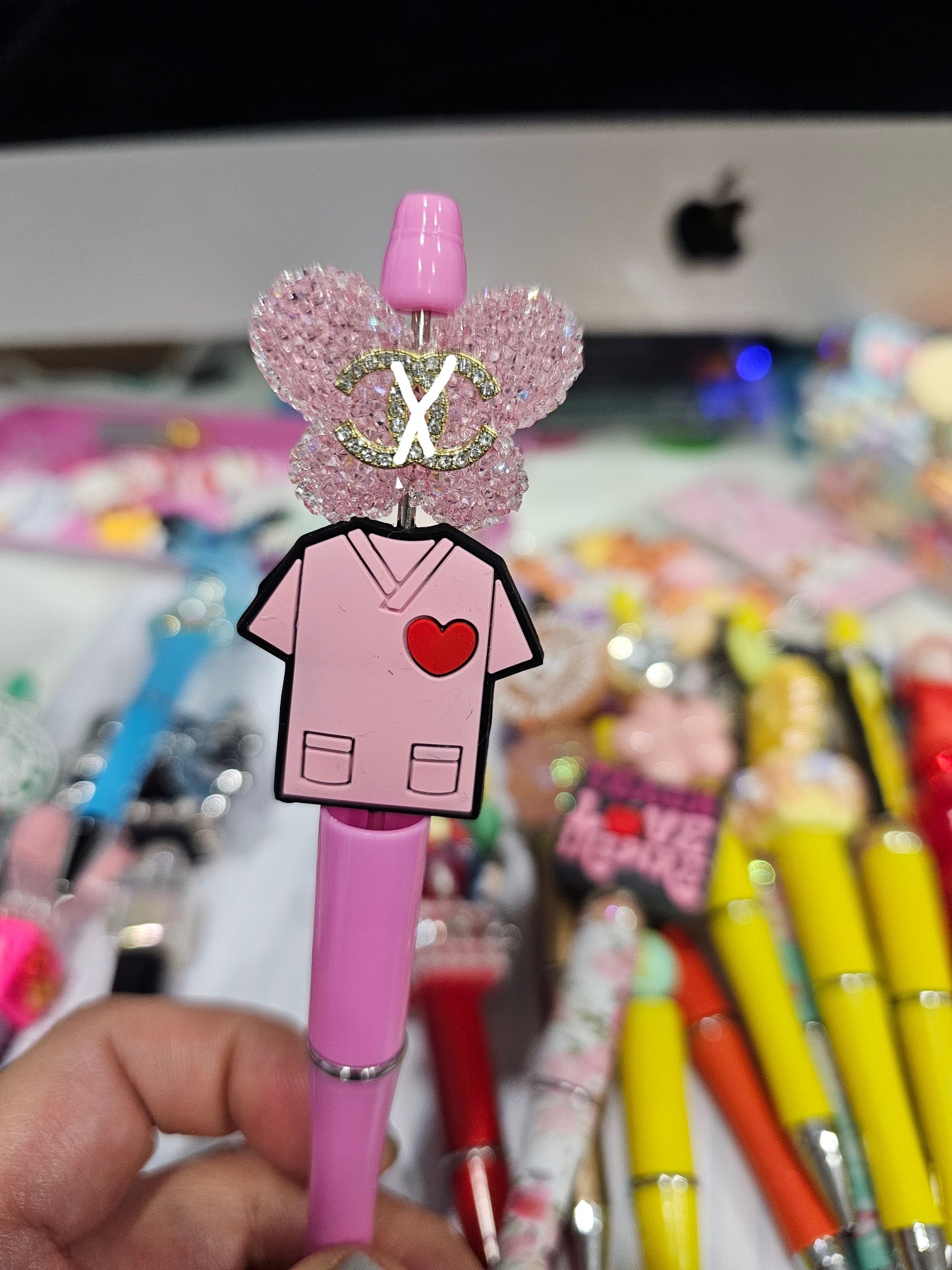 Pink scrub -Beadable pen