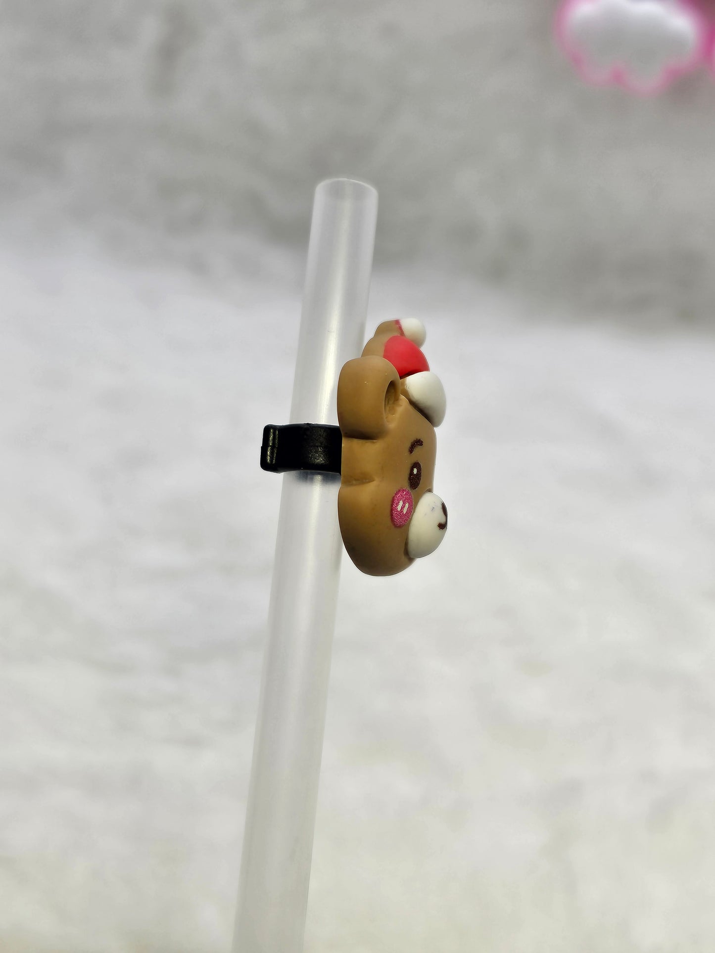 Bear with santa hat- Straw/pencil or pen charms