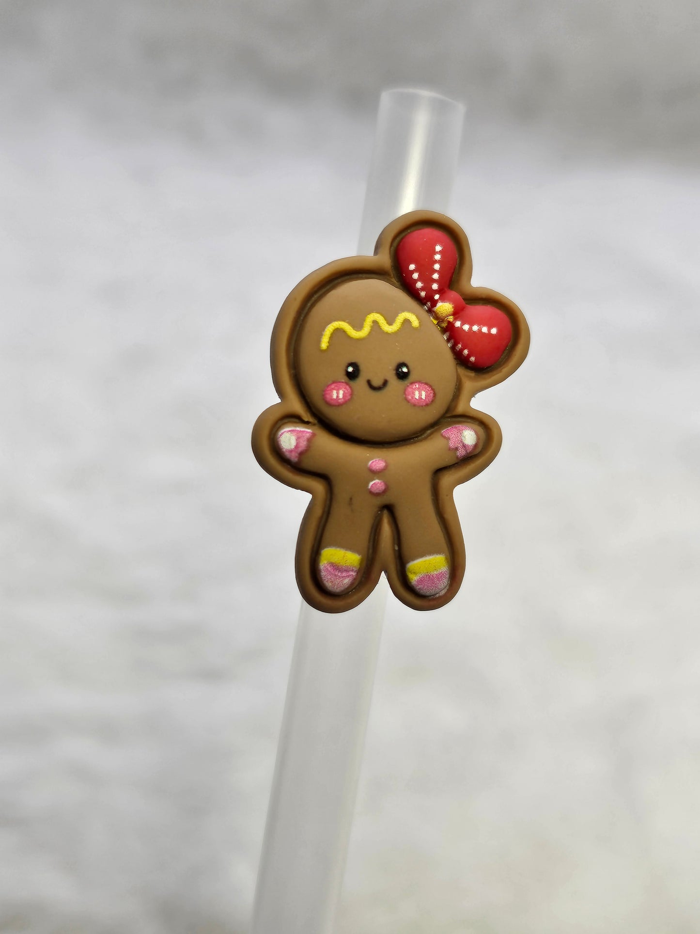 Ginger bread with bow- Straw/pencil or pen charms