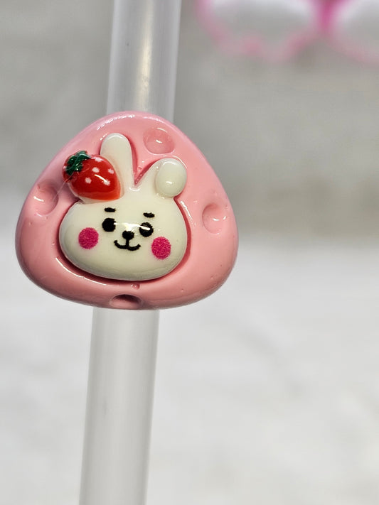 Bunny strawberry - Straw/pencil or pen charms