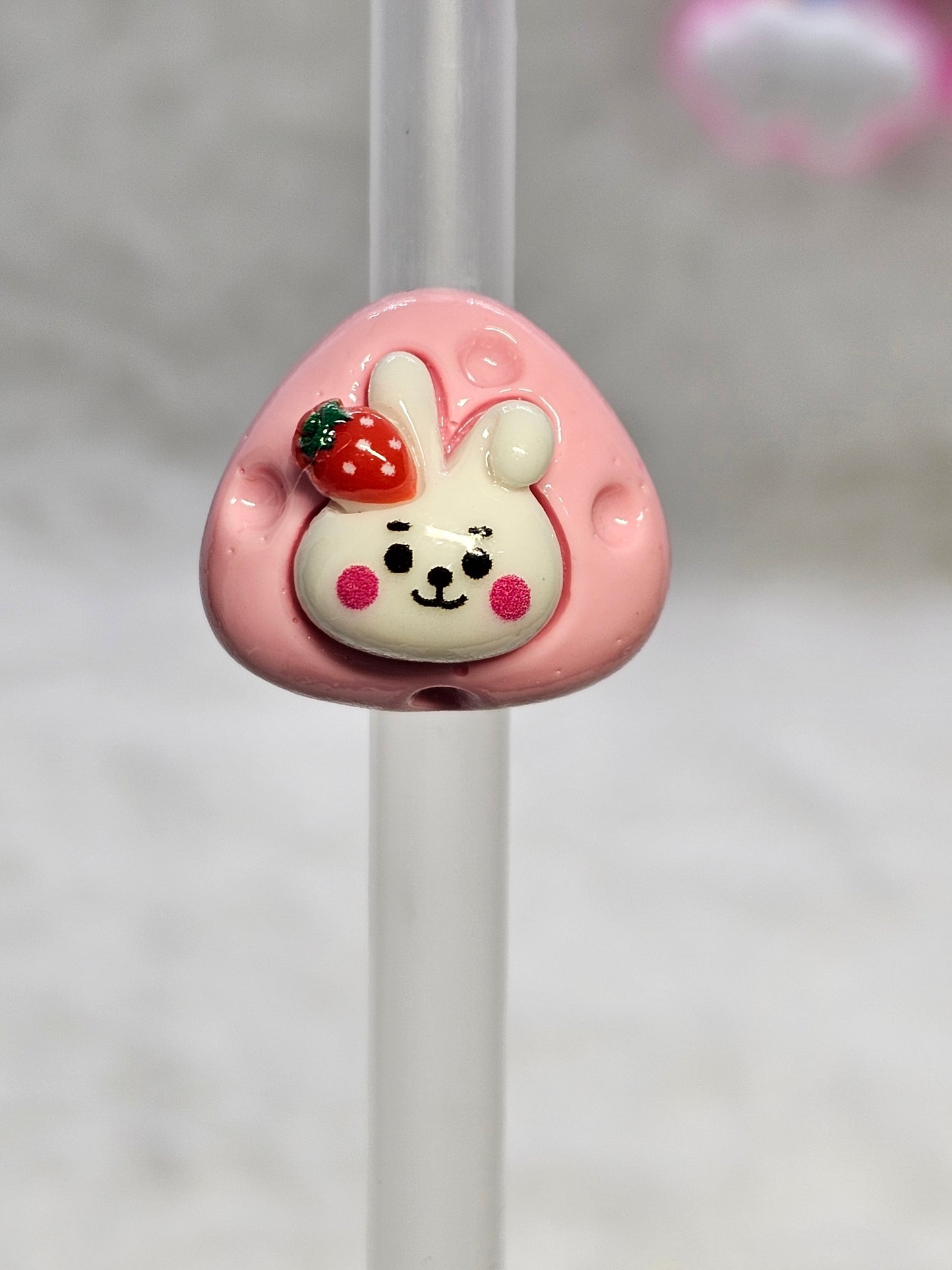 Bunny strawberry - Straw/pencil or pen charms