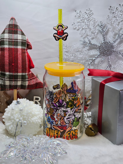 One Piece Anime 16oz Libbey glass with Lid and straw