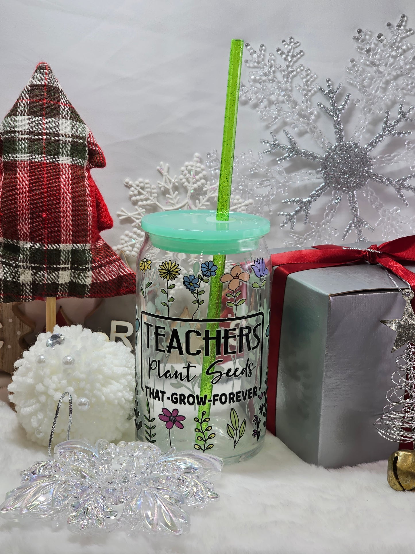 Teacher Plant a Seed -16oz Libbey glass with Lid and straw