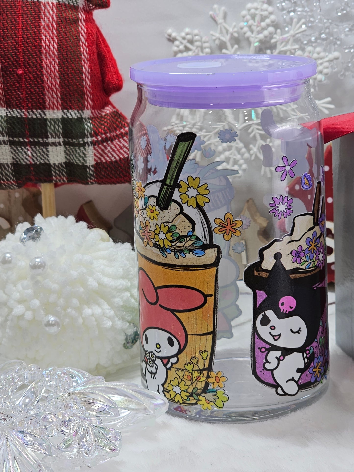 Sanrio -16oz Libbey glass with Lid and straw