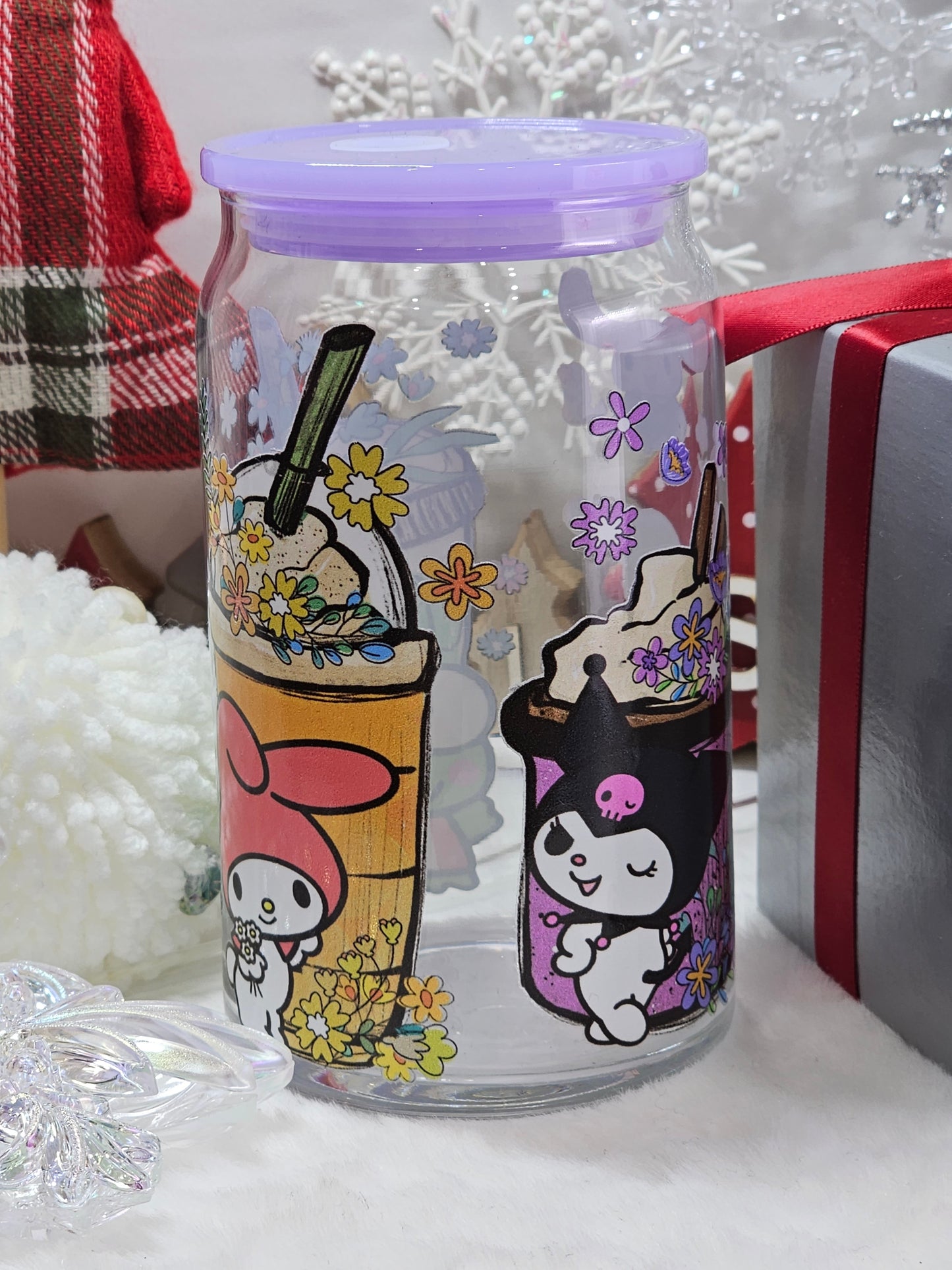 Sanrio -16oz Libbey glass with Lid and straw