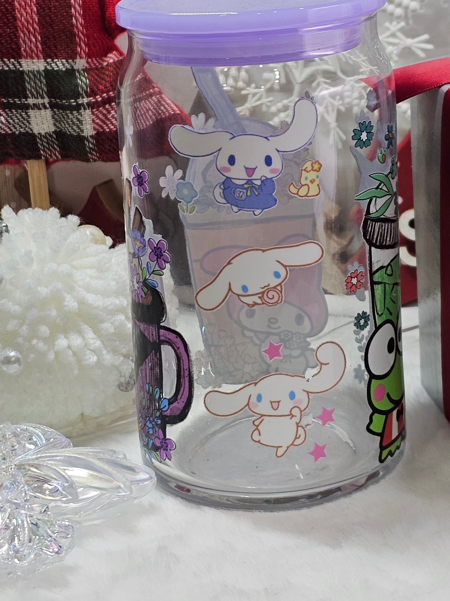 Sanrio -16oz Libbey glass with Lid and straw