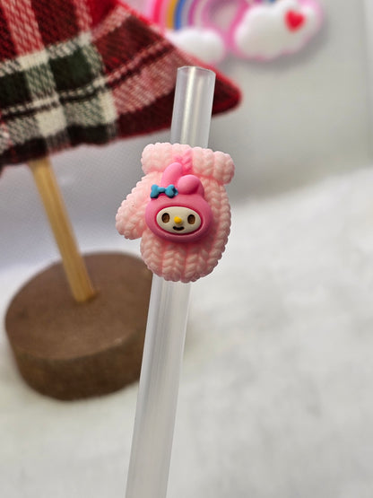 My Melo pink mittens- Straw/pencil or pen charms