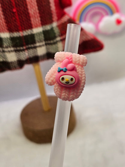 My Melo pink mittens- Straw/pencil or pen charms