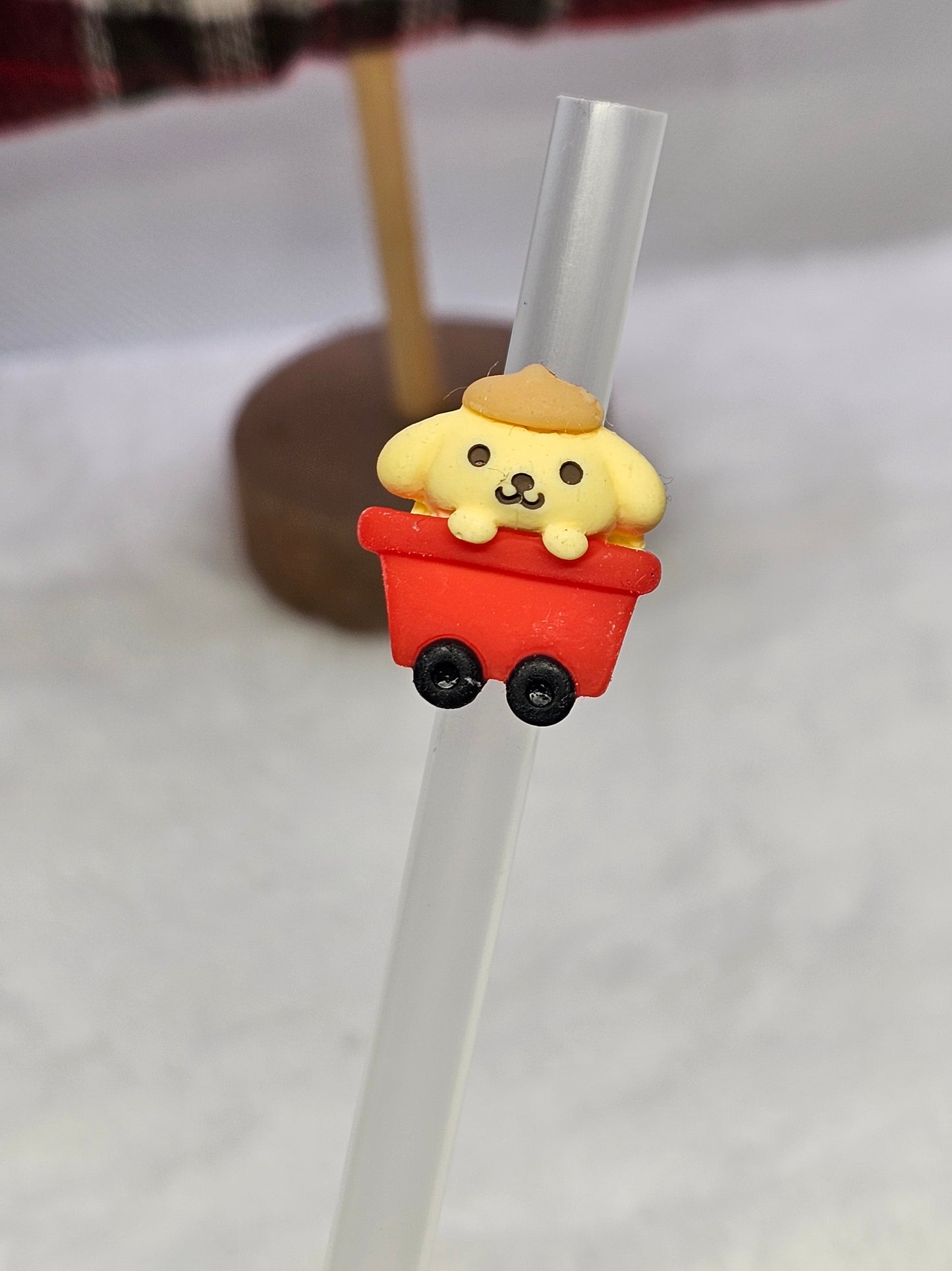 Pompom in Red Wagon- Straw/pencil or pen charms