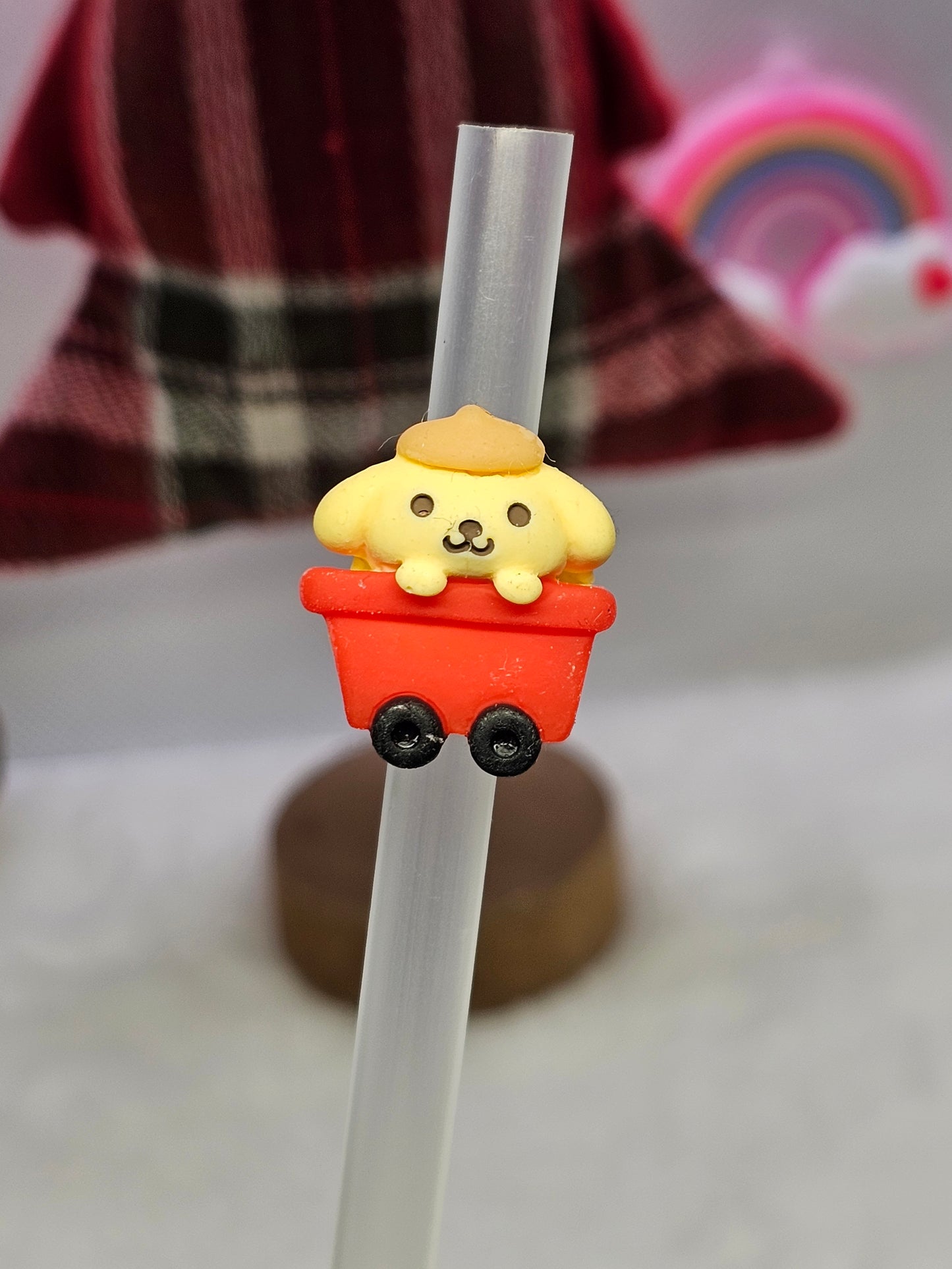 Pompom in Red Wagon- Straw/pencil or pen charms