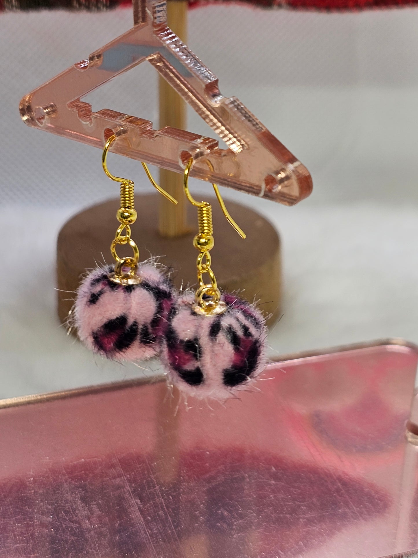 Pink leopard earrings