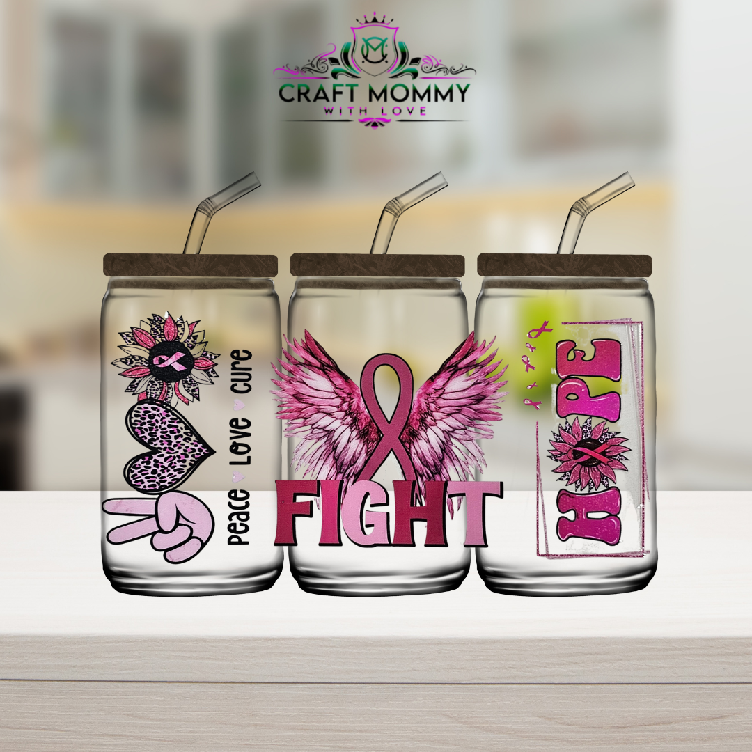 Fight with wings pink month- UV DTF wrap