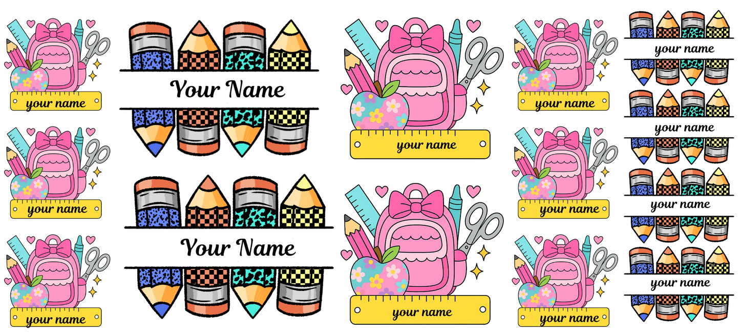 Back pack and pencil Name Stickers  UV DTF (custom 1 name per sheet)