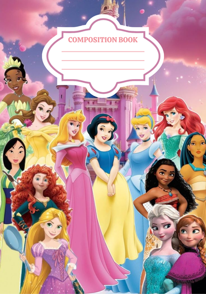 Princesses- Composition book vinyl sticker (front and back)