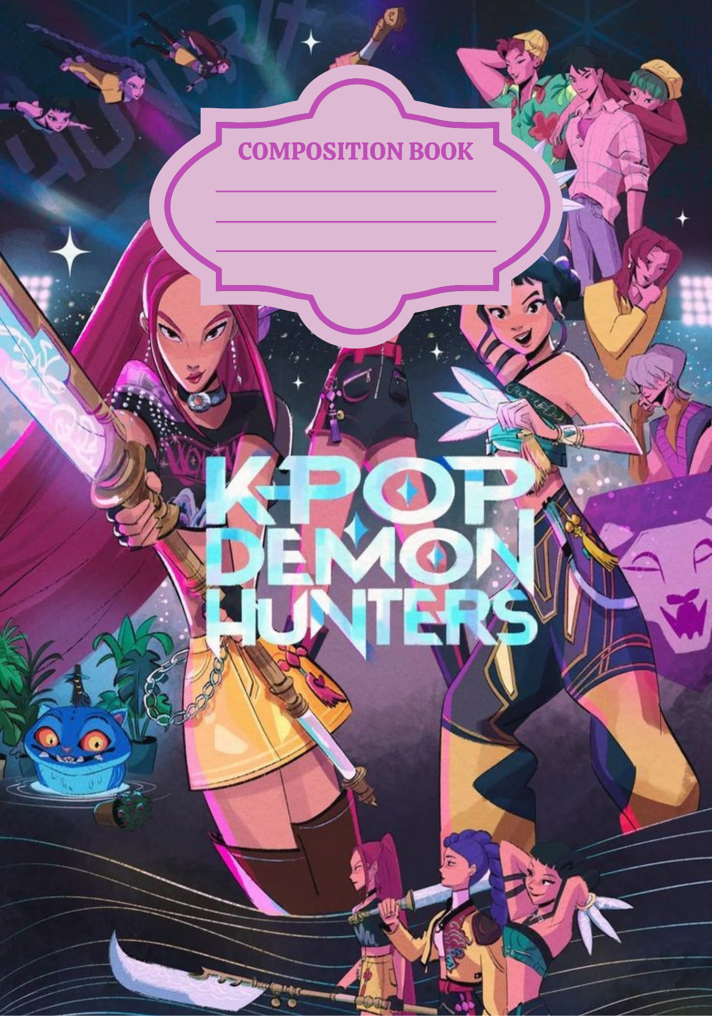 Kpop Demon Hunter- Composition book vinyl sticker (front and back)