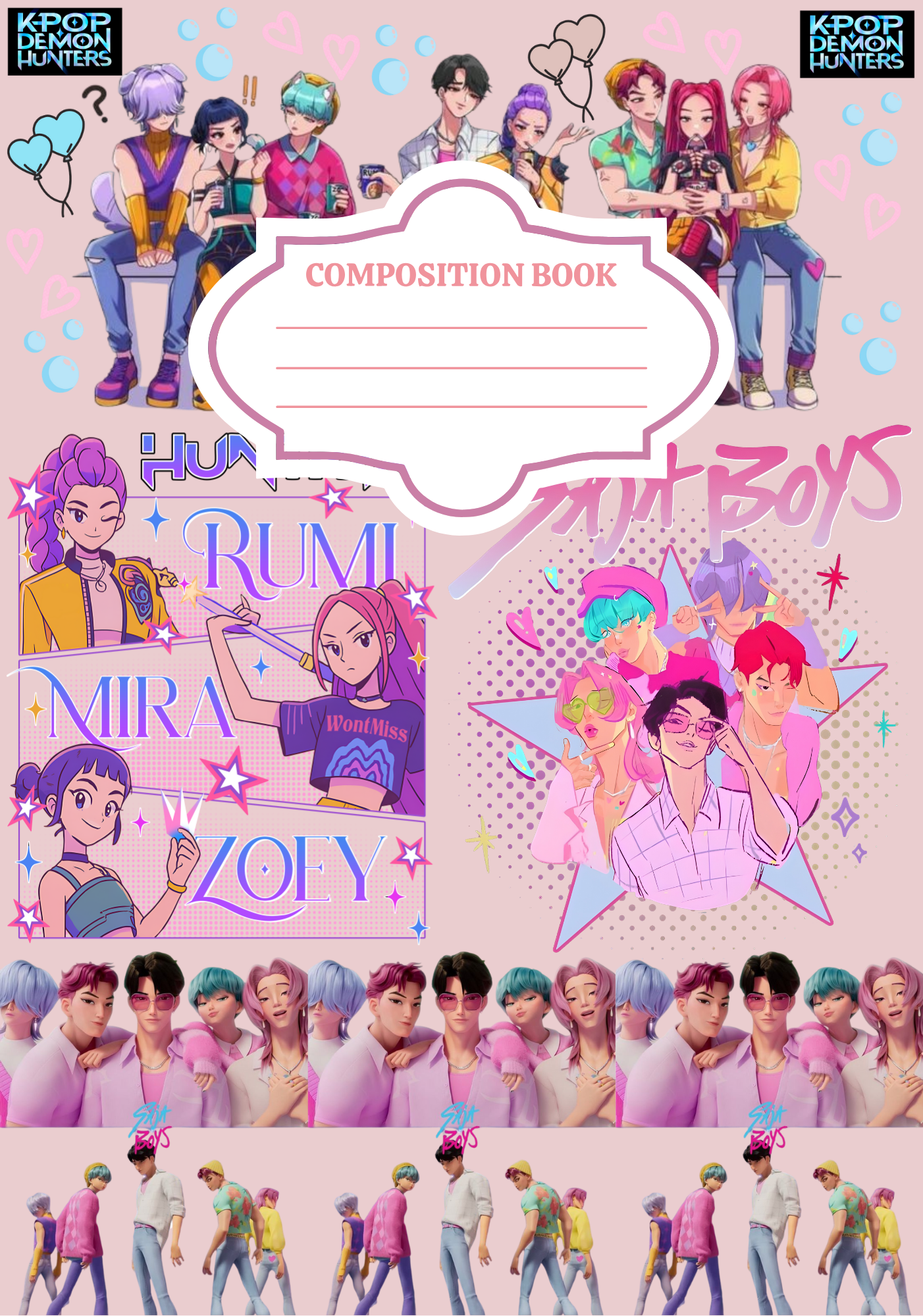 Huntrix and Saja boys- Composition book vinyl sticker (front and back)
