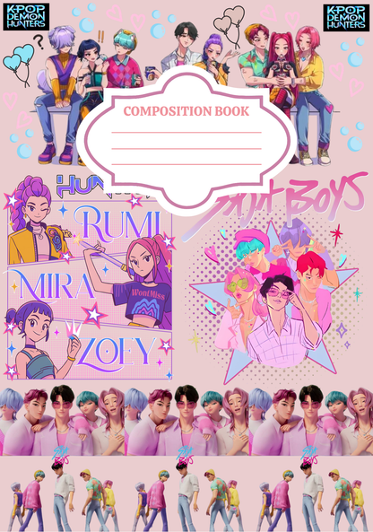 Huntrix and Saja boys- Composition book vinyl sticker (front and back)
