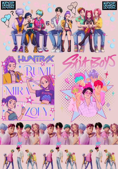 Huntrix and Saja boys- Composition book vinyl sticker (front and back)