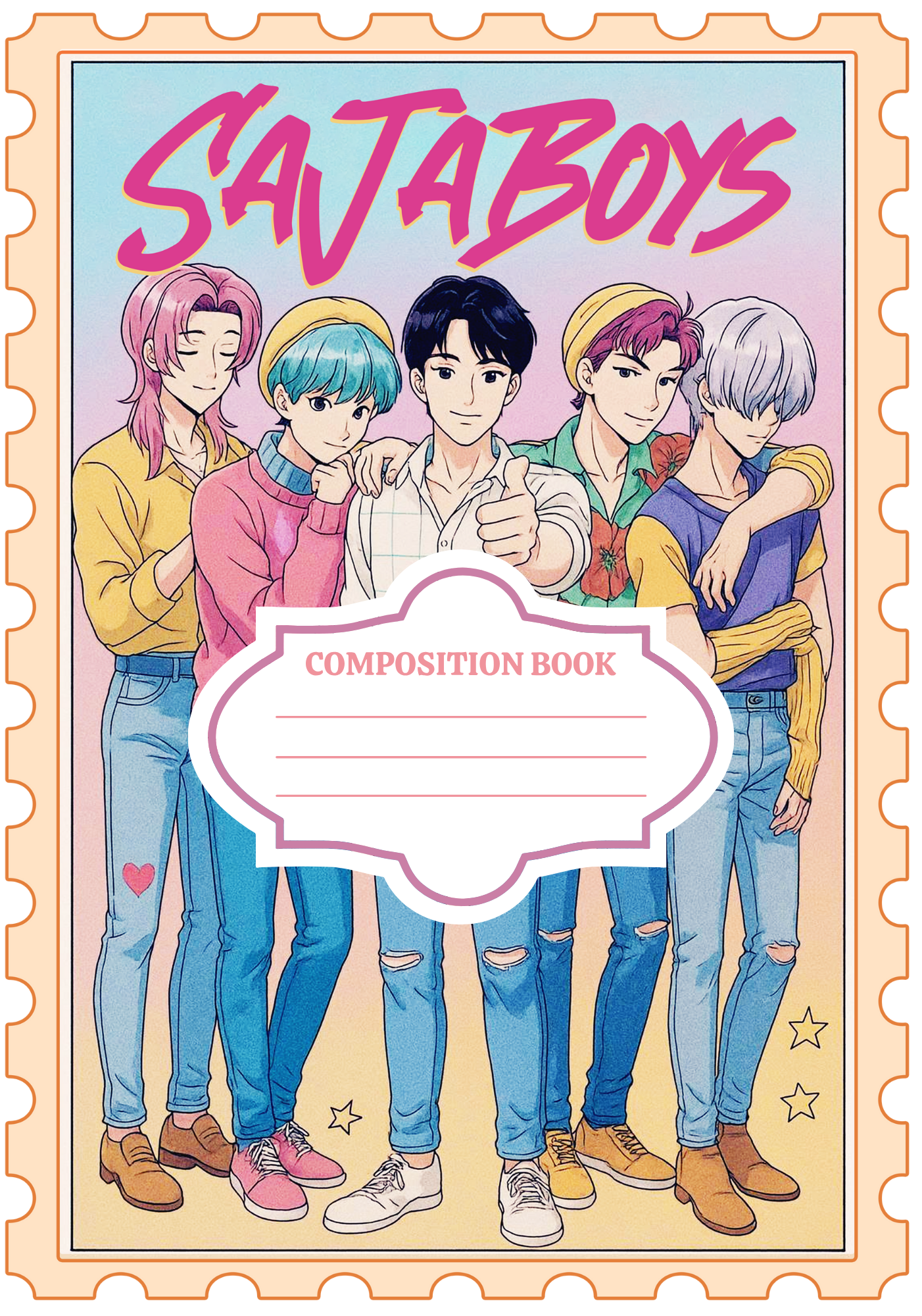 Saja boys- Composition book vinyl sticker (front and back)