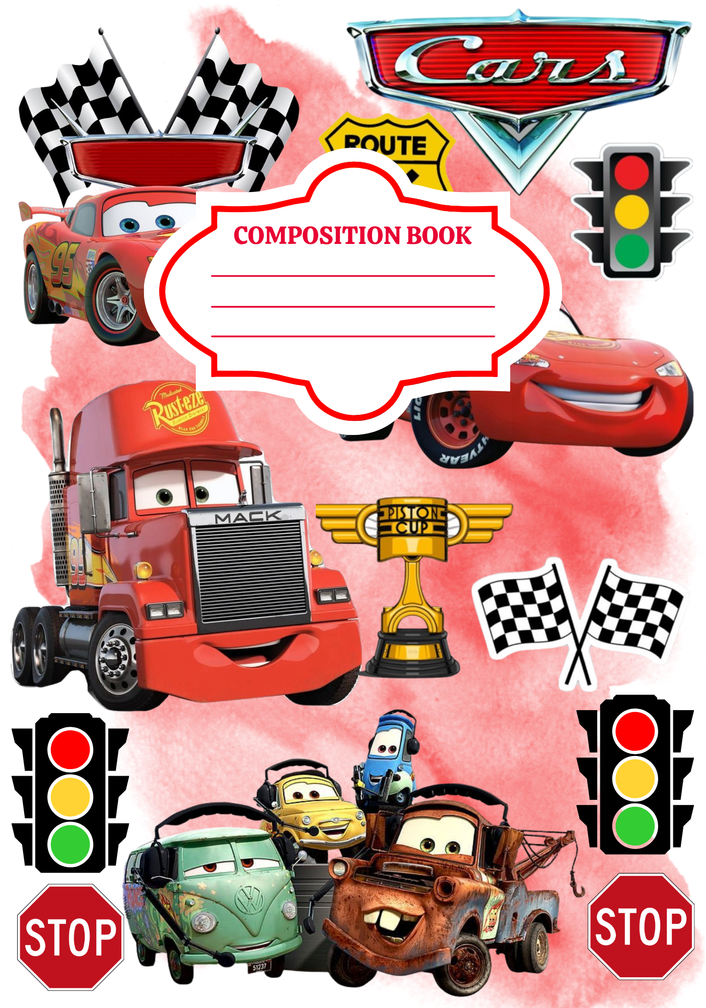 Cars- Composition book vinyl sticker (front and back)