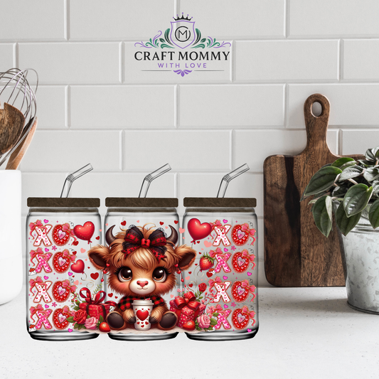 Cow coffee heart  - UV DTF wrap 16oz