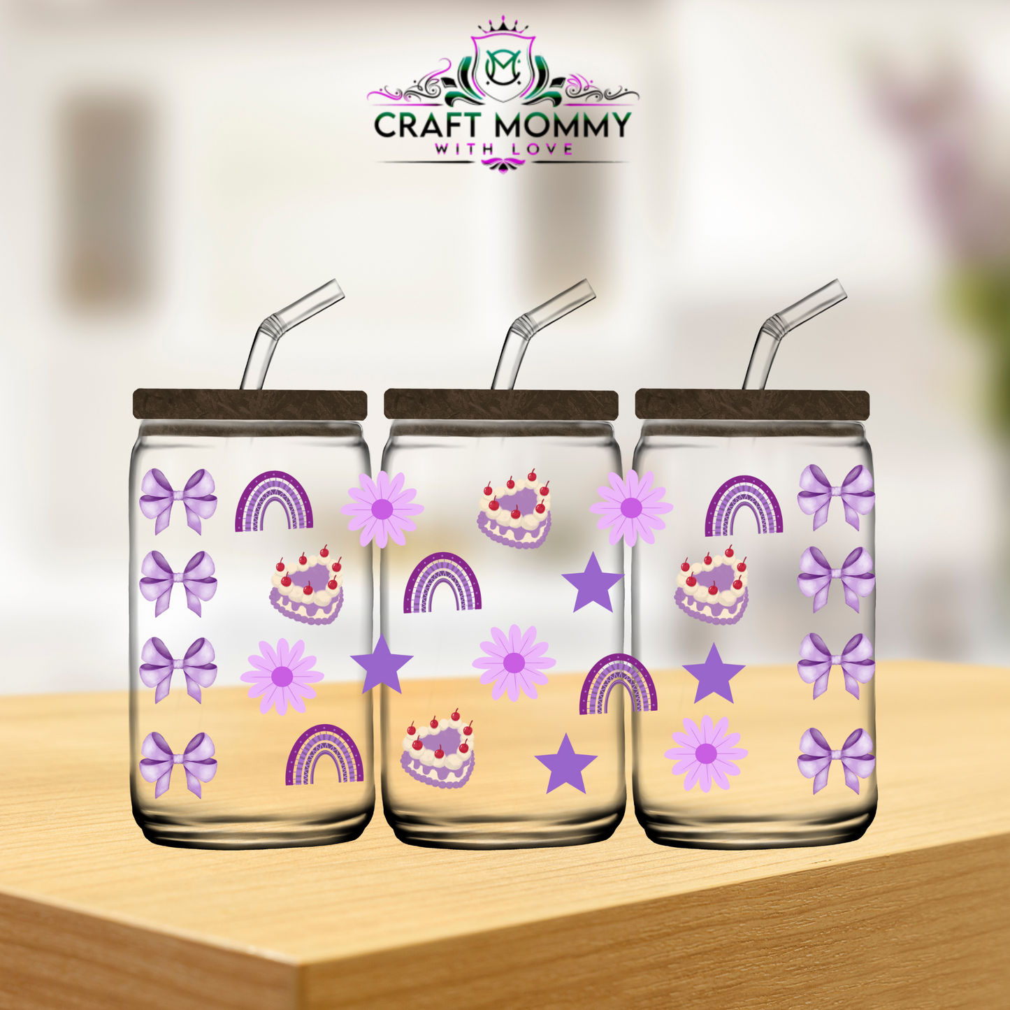 Purple bow and boho- UV DTF wrap