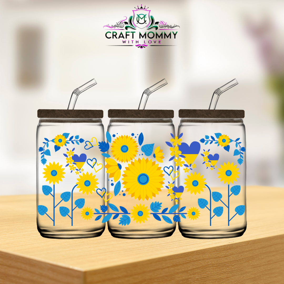 Blue yellow flowers - UV DTF wrap