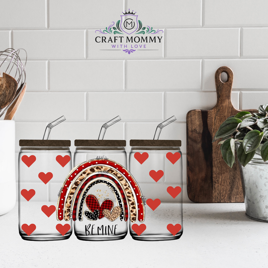 Be Mine Red rainbow heart  - UV DTF wrap 16oz