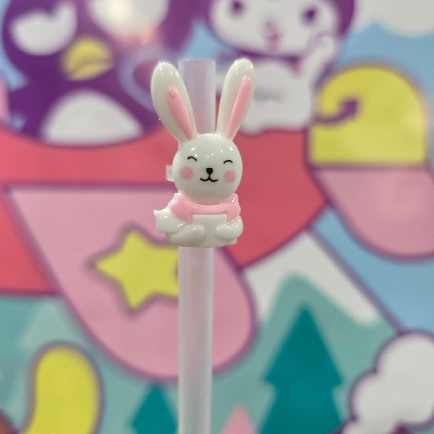 White cute bunny - Straw/pencil or pen charms