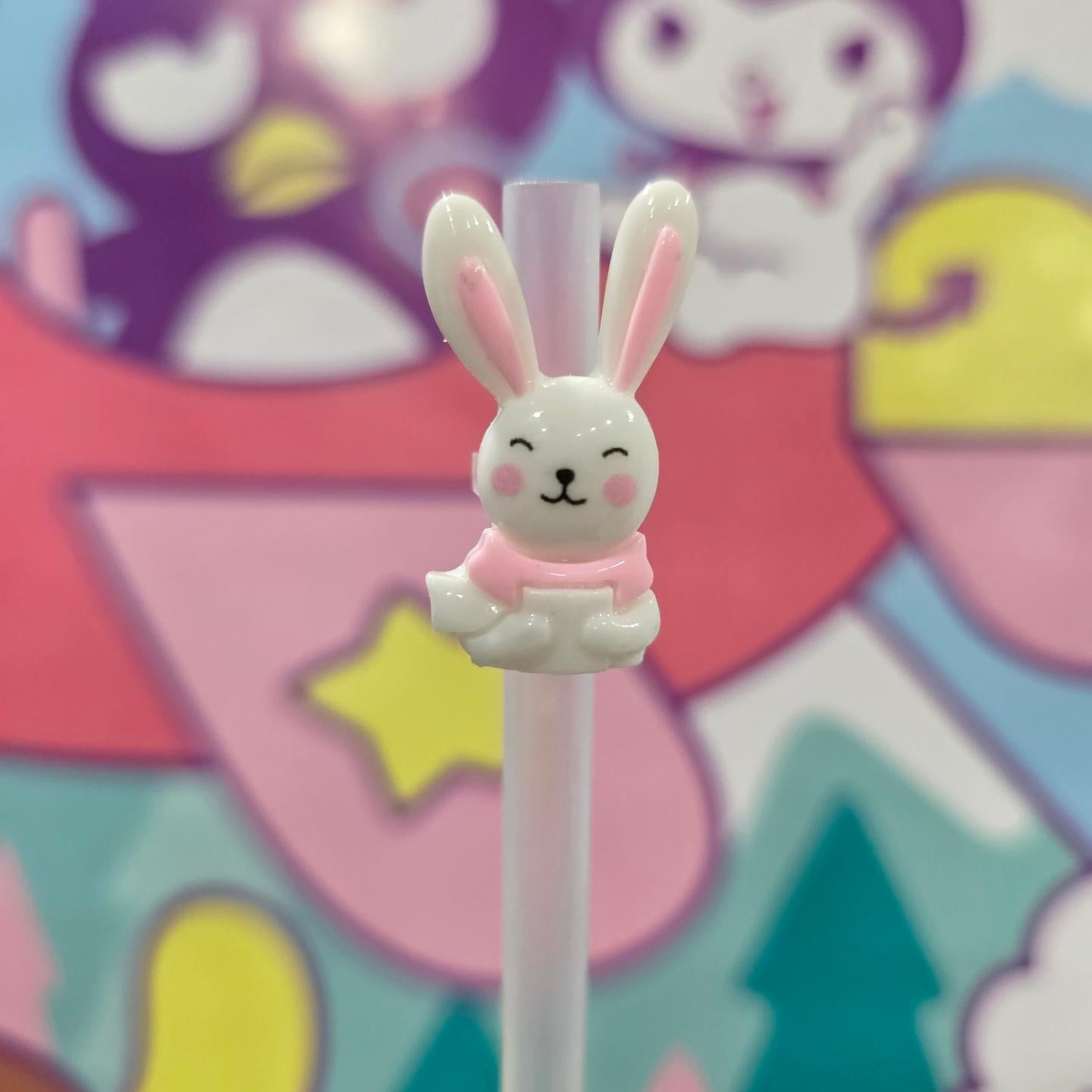 White cute bunny - Straw/pencil or pen charms