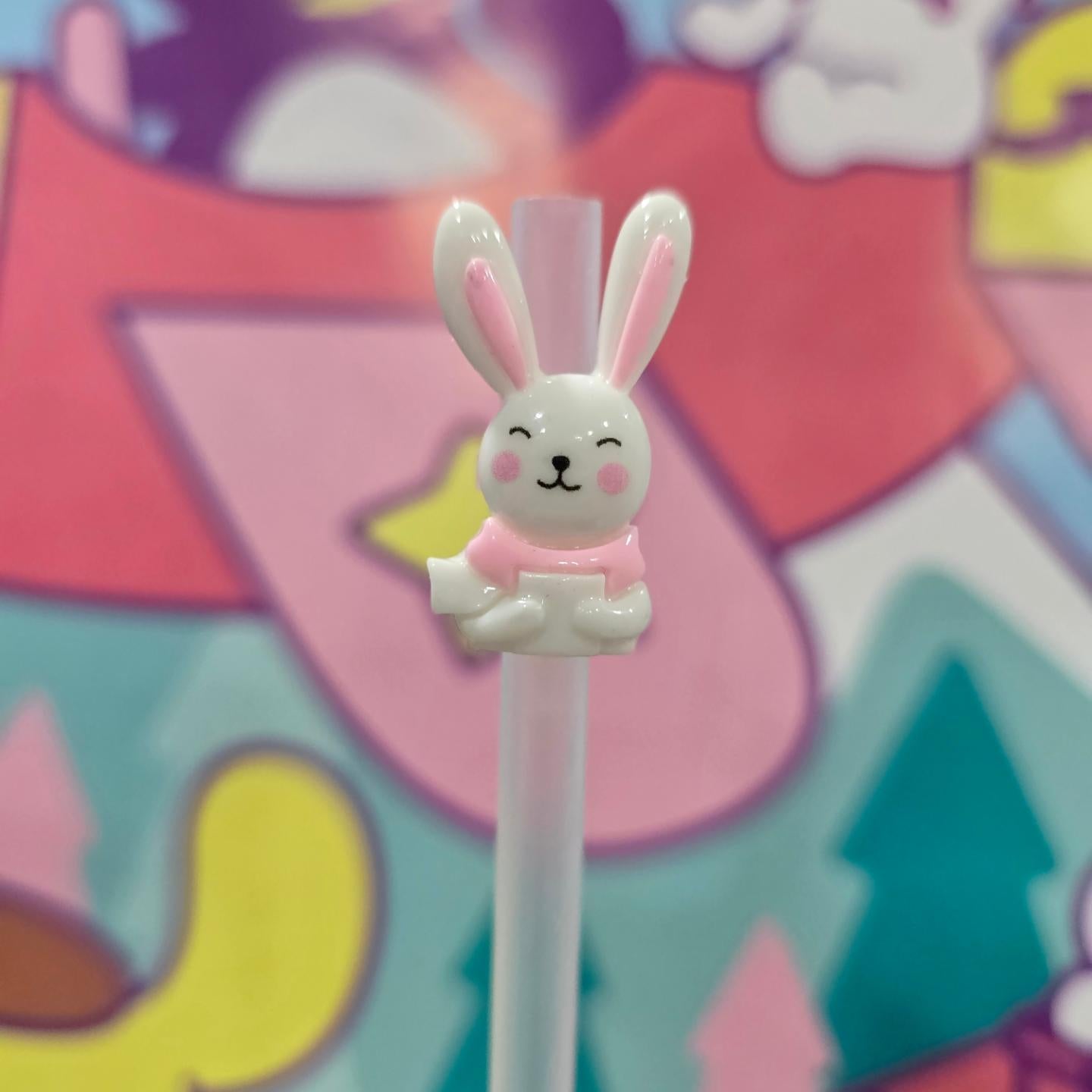 White cute bunny - Straw/pencil or pen charms