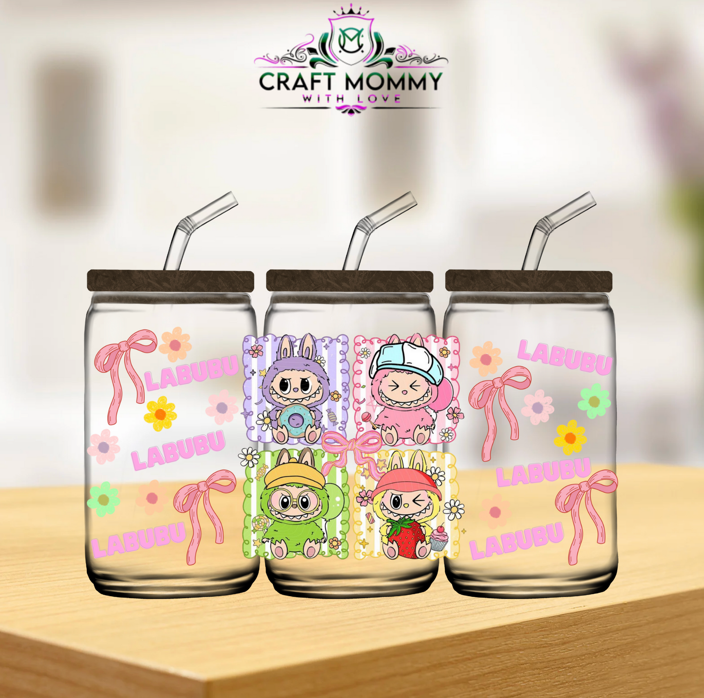 Labubu Pastel bows- UV DTF wrap