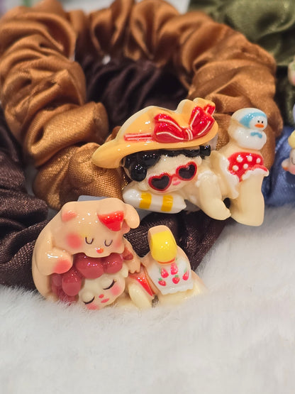 Handmade scrunchies with Acrylic detachable charms- Sleeping wendy popmart- set of 5pcs