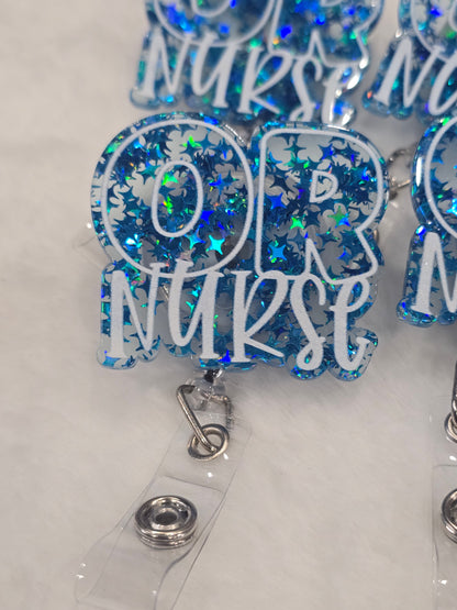 Badge Reels OR Nurse Sparkling blue