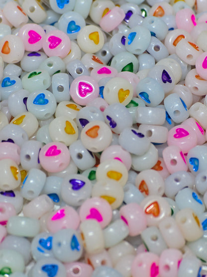2mm Glow in the dark heart beads