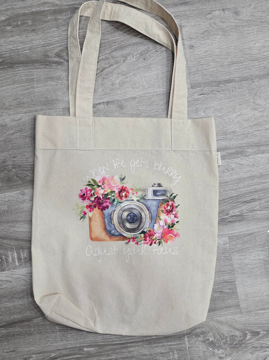 When life gets blurry, adjust your focus. Eco-friendly Handmade Tote bag