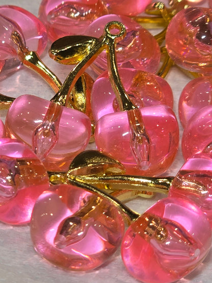 Pink Cherry gold- Metal Charm Pendant