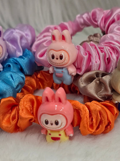 Handmade scrunchies with Acrylic detachable charms- Labubu- set of 5pcs