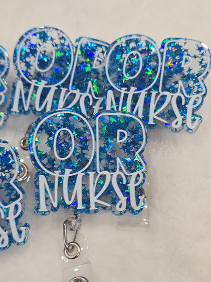 Badge Reels OR Nurse Sparkling blue