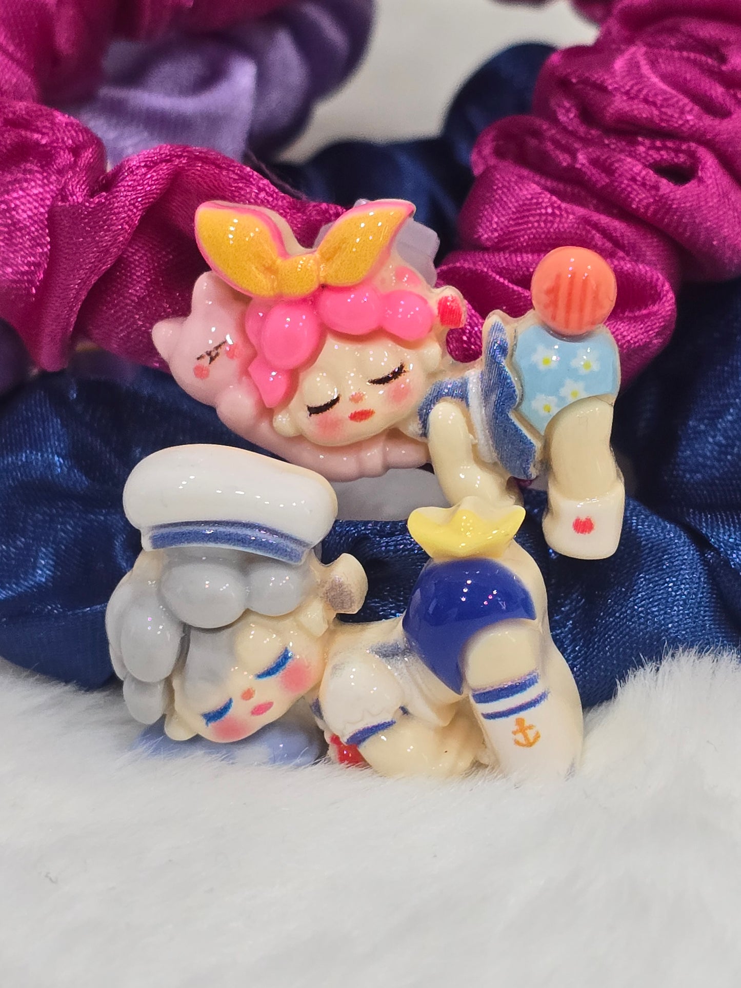 Handmade scrunchies with Acrylic detachable charms- Sleeping wendy popmart- set of 5pcs