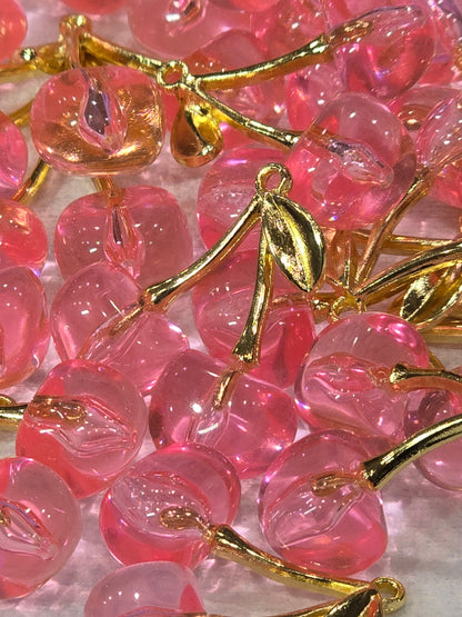 Pink Cherry gold- Metal Charm Pendant