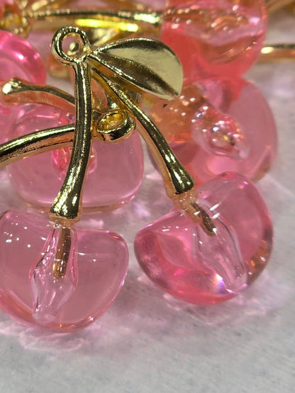 Pink Cherry gold- Metal Charm Pendant
