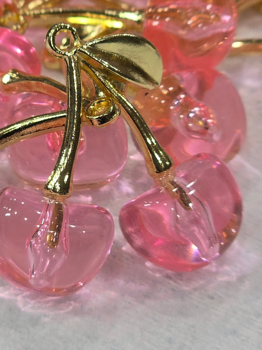 Pink Cherry gold- Metal Charm Pendant