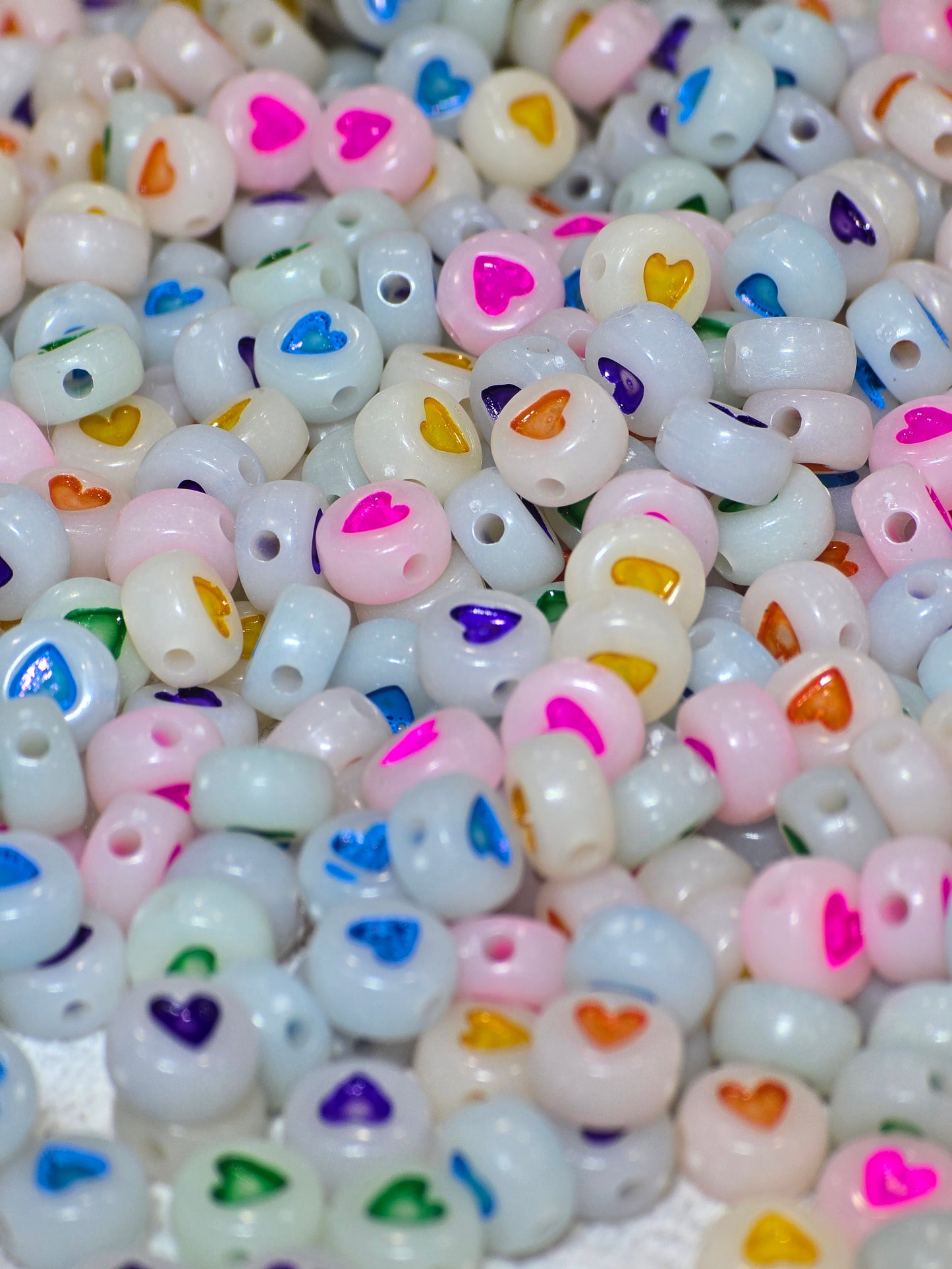2mm Glow in the dark heart beads