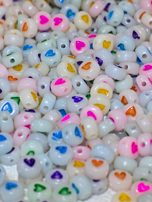 2mm Glow in the dark heart beads