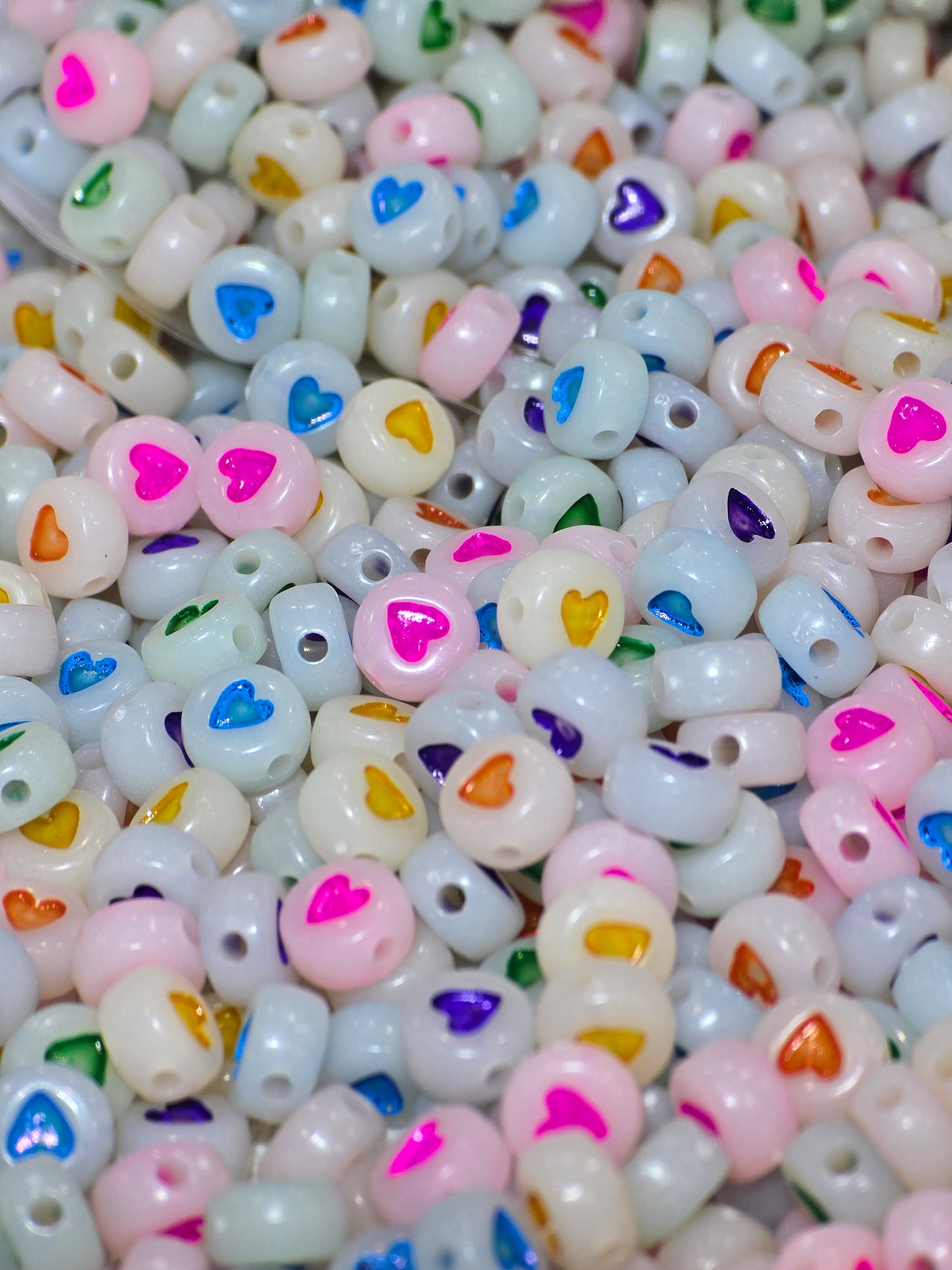 2mm Glow in the dark heart beads