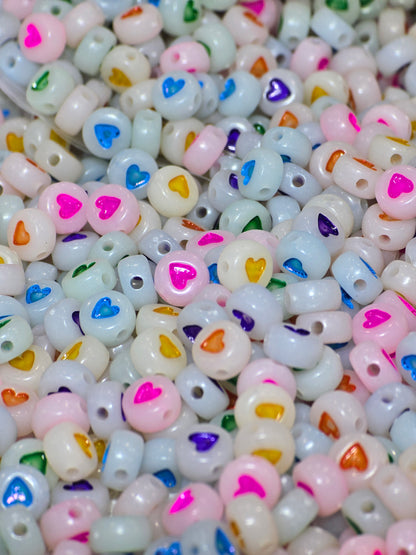 2mm Glow in the dark heart beads