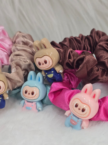 Handmade scrunchies with Acrylic detachable charms- Labubu- set of 5pcs