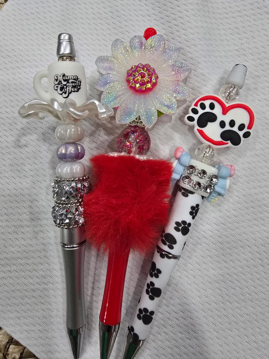 Beadable pen 3pcs mix bundle- flower, cup and heart paw