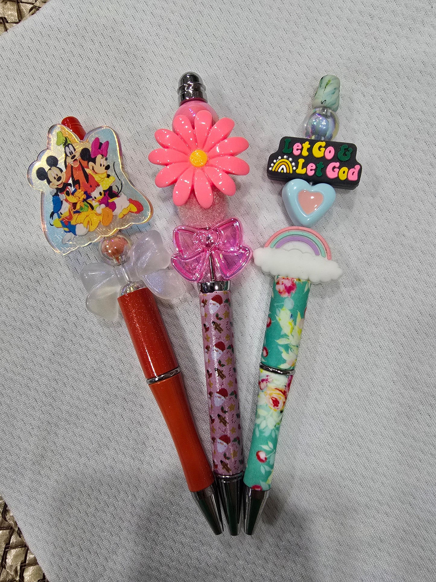 Beadable pen 3pcs mix bundle- disney, flower and Let go,Let God